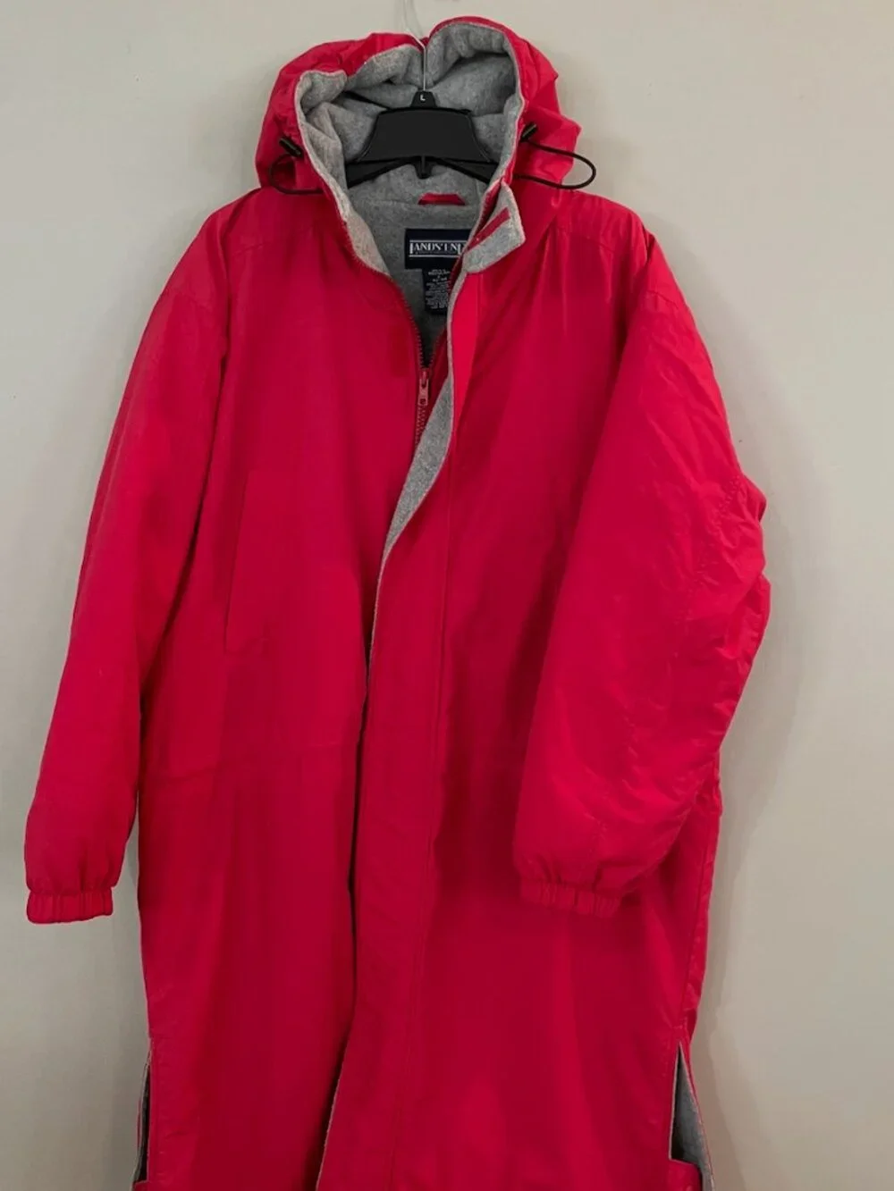 Lands' End Men's Long Hooded Game Day Tailgate Sports Coat Parka Red L 42-44